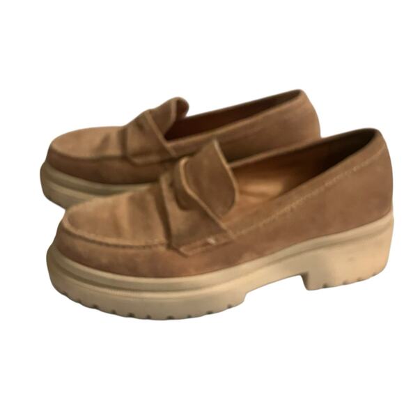 Patina Zoe Chunky Lug Loafers Platform •38.5/8.5• Taupe Beige Suede Portland - Picture 6 of 11